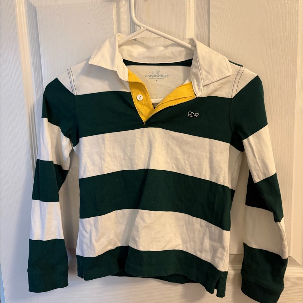 Vineyard Vines Green and White Boys Shirt GUC